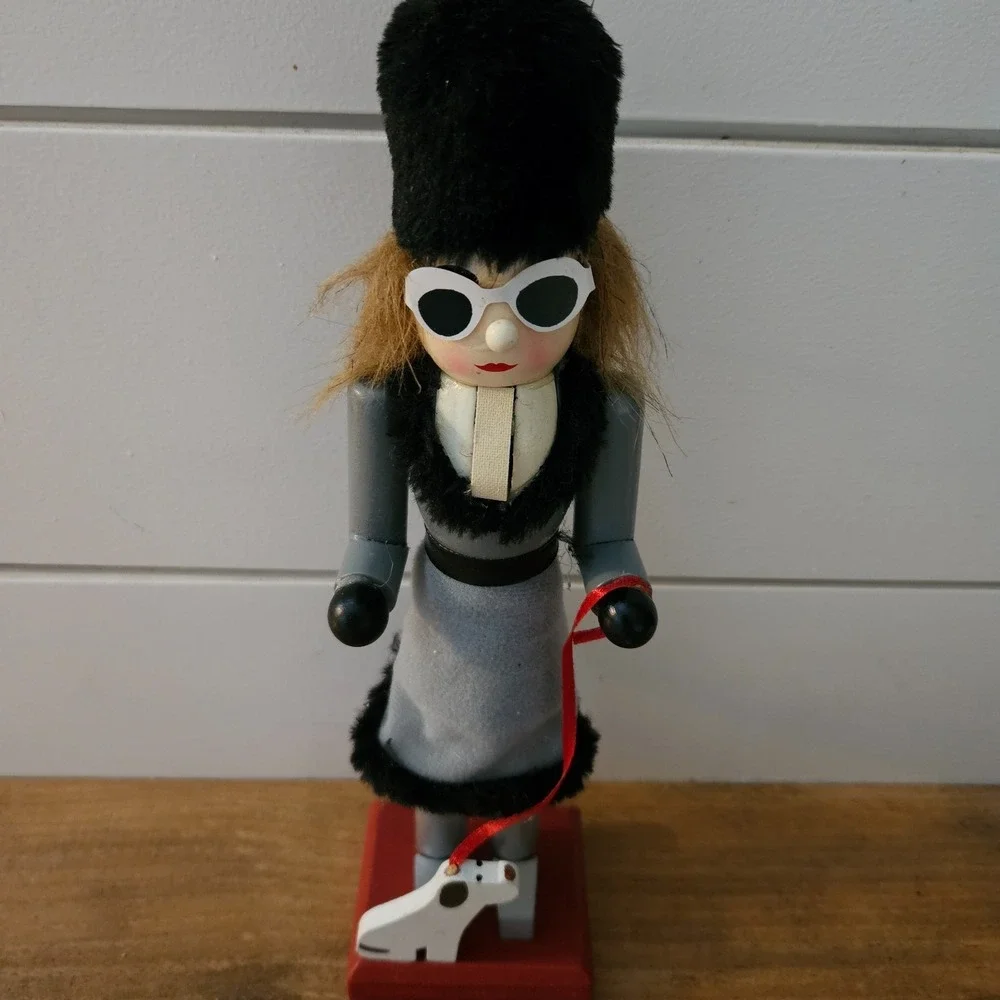 Unique Fashion Nutcracker Woman w Dog Sunglasses Faux Fur Modern Christmas Decor